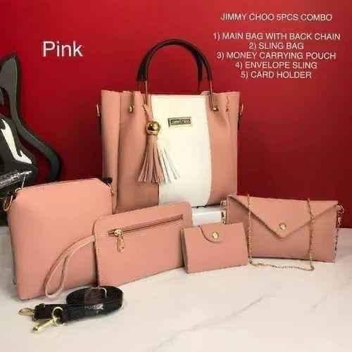 5 - Piece Luxury Handbag Combo Set – Main Bag, Sling, Pouch & Card Holder | Black | COD in Pakistan - SMARTONLINEMART