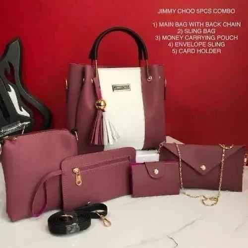 5 - Piece Luxury Handbag Combo Set – Main Bag, Sling, Pouch & Card Holder | Black | COD in Pakistan - SMARTONLINEMART