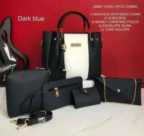 5 - Piece Luxury Handbag Combo Set – Main Bag, Sling, Pouch & Card Holder | Black | COD in Pakistan - SMARTONLINEMART