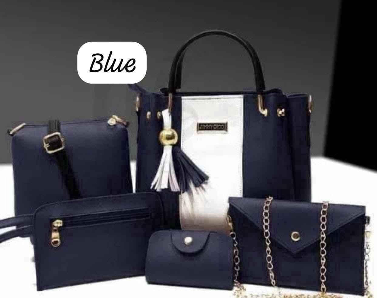 5 - Piece Luxury Handbag Combo Set – Main Bag, Sling, Pouch & Card Holder | Black | COD in Pakistan - SMARTONLINEMART