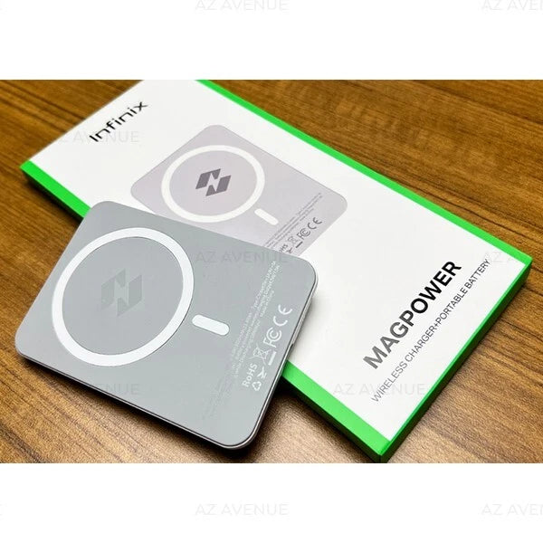 Wireless charger and packaging on a wooden surface