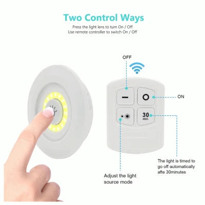 Light control device with remote and manual switch, showing two control ways.