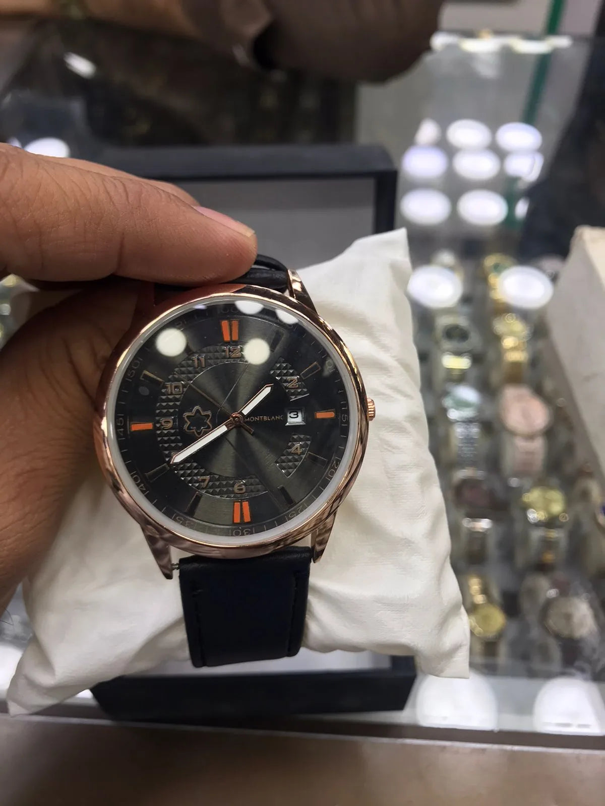 MontBlanc 0817A men's watch flat lay showing full design and stainless steel case