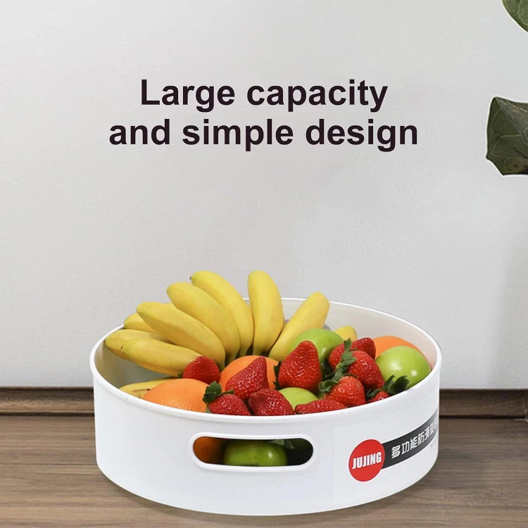 Fruit basket with bananas, strawberries, and apples on a wooden surface with a white background.