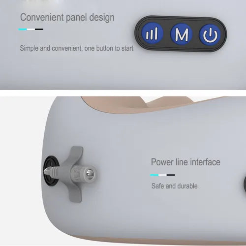 Inflatable air bed with control panel and power line interface on a white background
