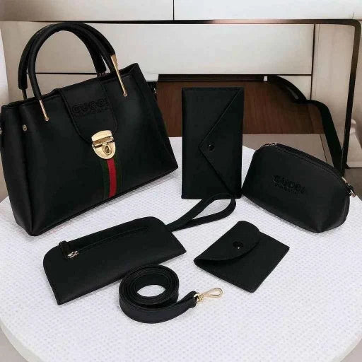 Premium Women's Handbag Set Black - 4-Piece Classic Faux Leather Tote and Sling Bags for Stylish Women - SMARTONLINEMART
