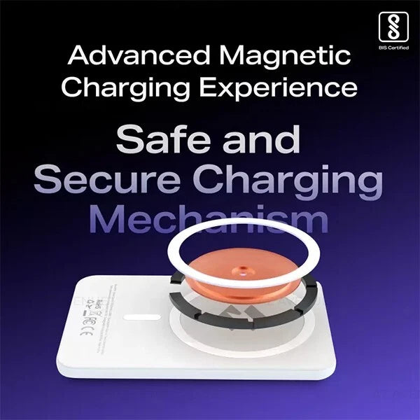 Advanced magnetic charging device with text on a dark background