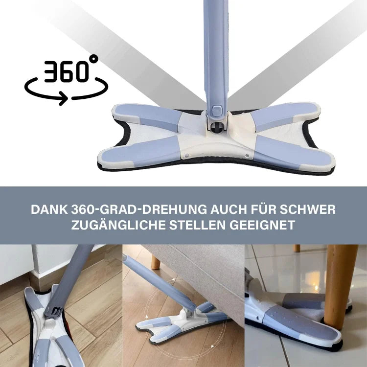 Mop with 360-degree cleaning capability on a white background