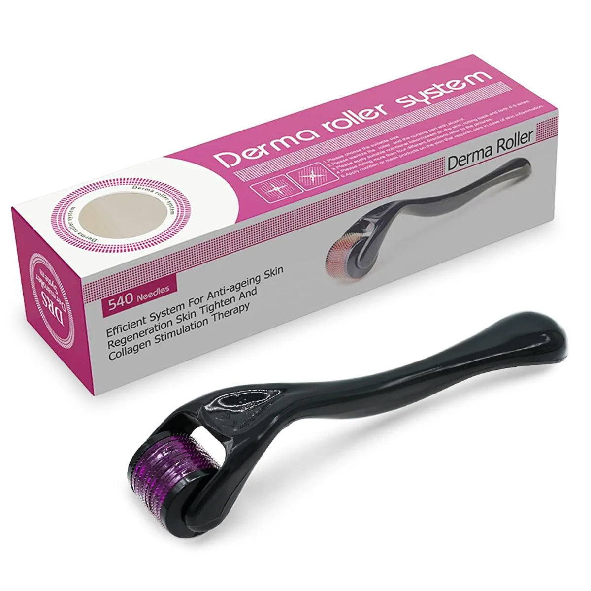Derma roller system with packaging on a white background
