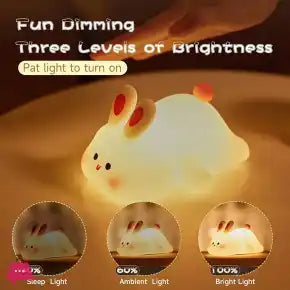 abbit-shaped night light with dimming options on a brown background