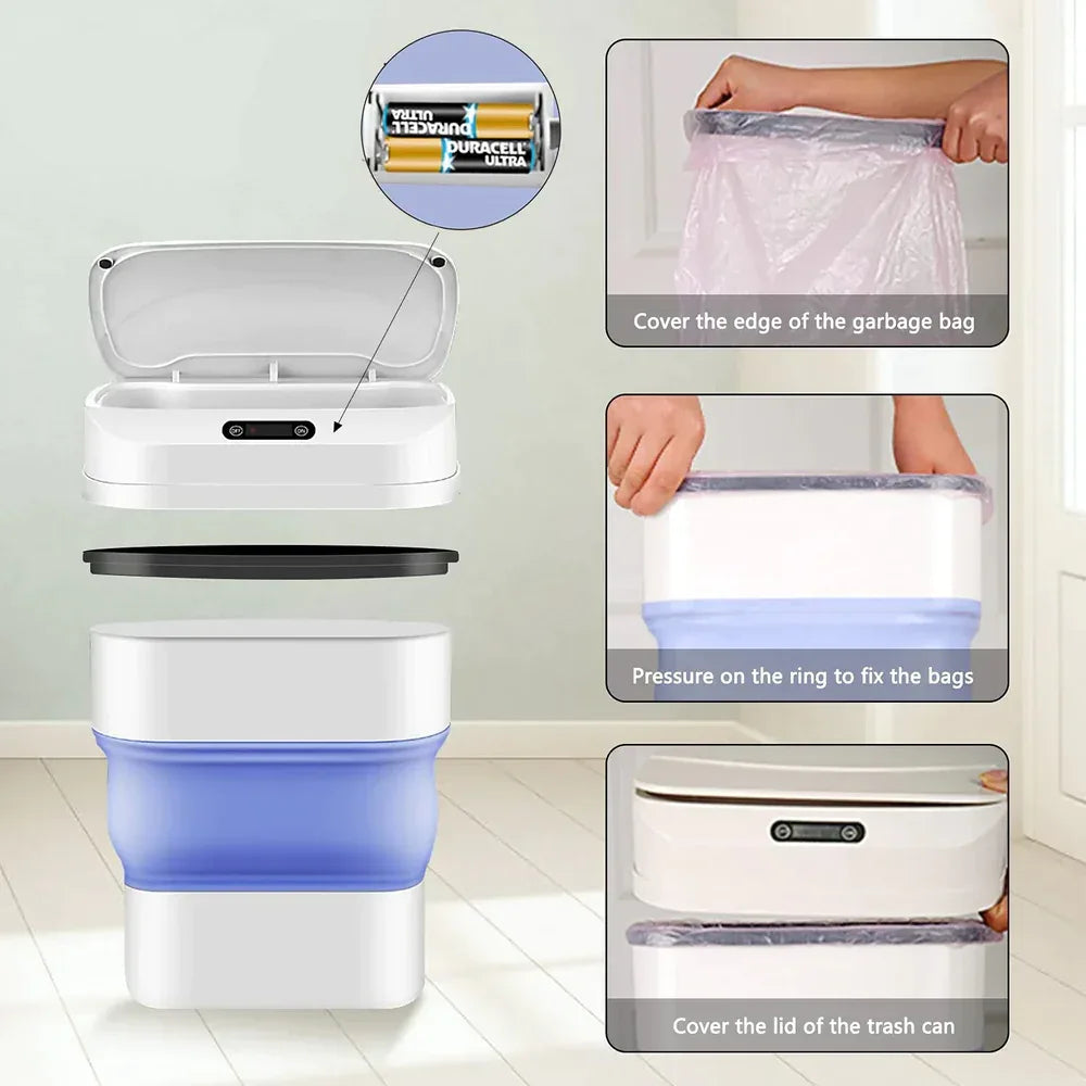 Internal view of the battery compartment for the cell-operated smart bin, showing simple AA/AAA battery installation.