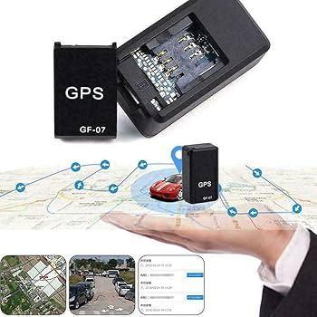 GPS tracking device with map and car illustration on a light gray background
