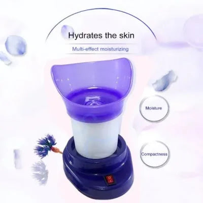Purple facial steamer with text on a white background