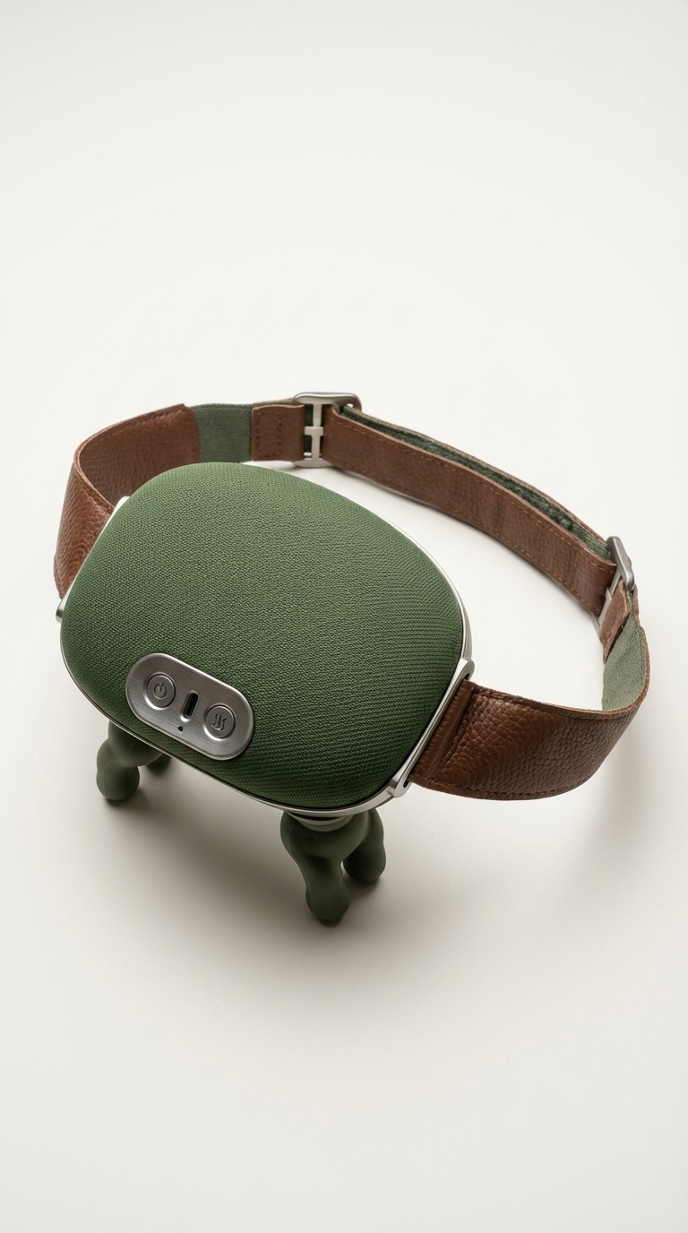 Green and brown belt with a unique design on a white background