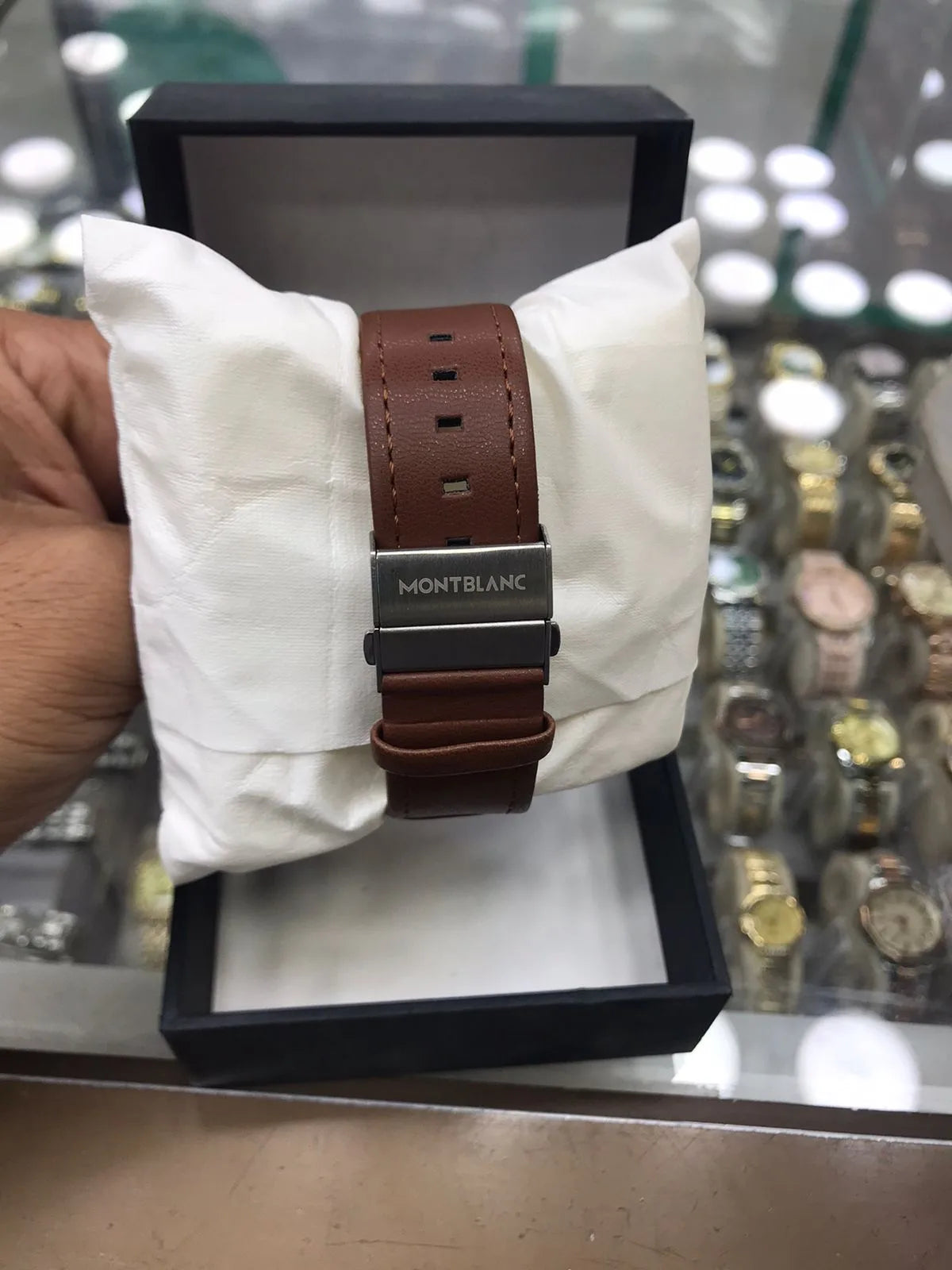 MontBlanc 0817A luxury watch on wrist showing premium leather strap and fit