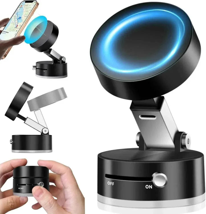 Vacuum Magnetic Phone Stand – 360° Rotating Suction Mount for Car, Gym & Mirror (MagSafe Compatible) - SMARTONLINEMART