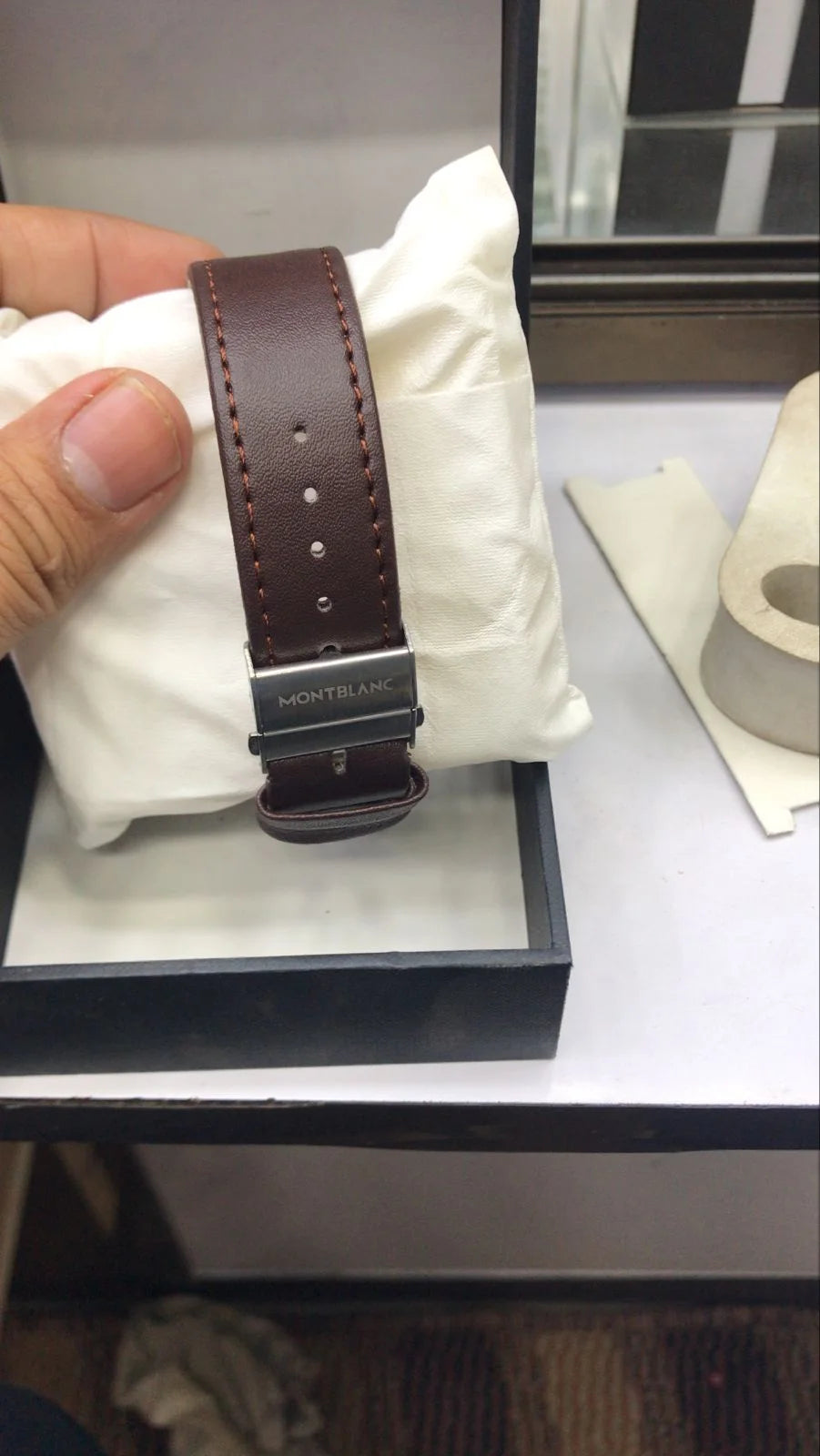 Police watch on wrist showing strap fit and elegant design