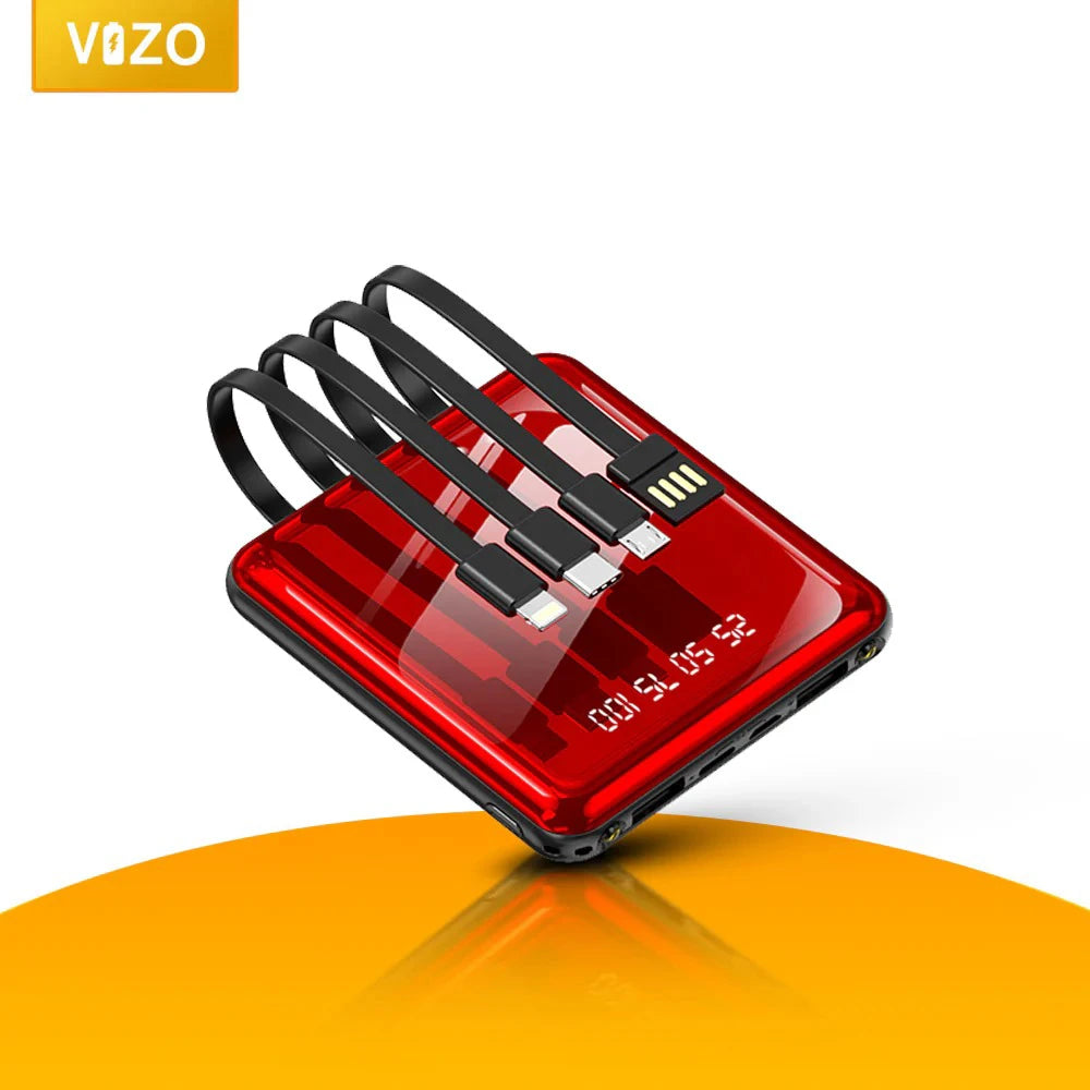 Red electronic device with black components on a white background, featuring the Vazo brand.