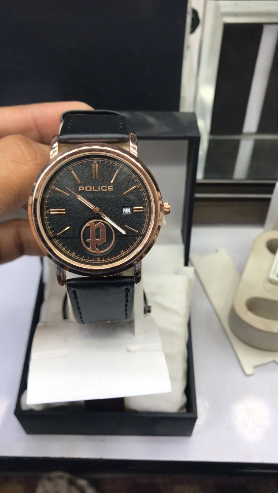 Police watch elegant design front view showing dial with date display