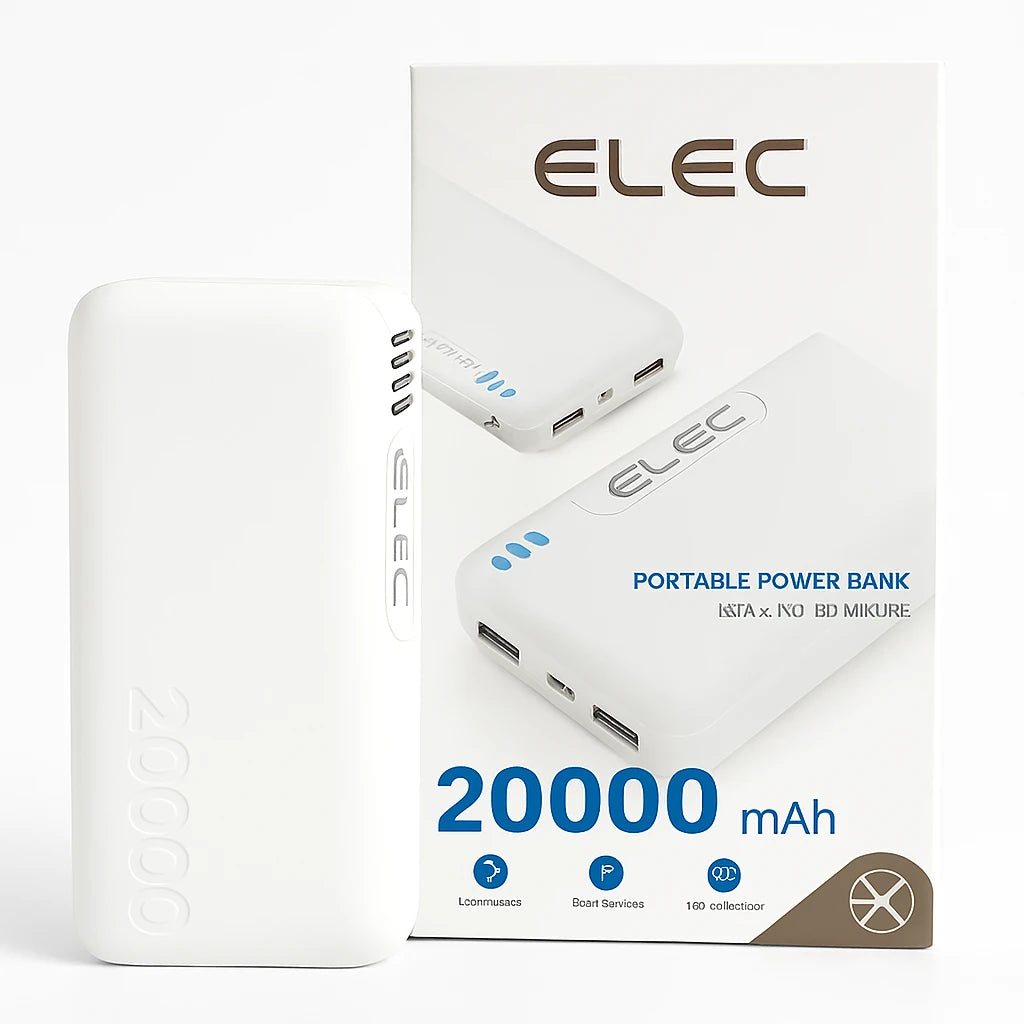 ELEC portable power bank with packaging on a white background