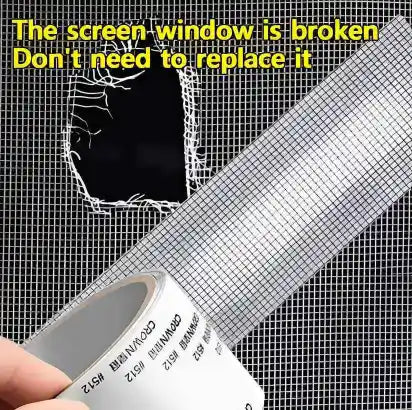 Roll of screen repair tape with a broken screen background