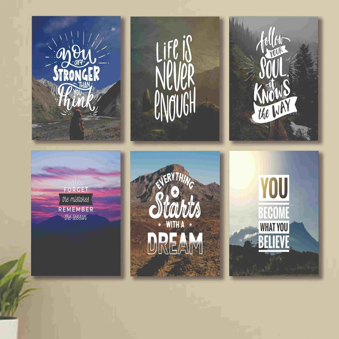 set of 6 Motivational sticky canvas frames for wall decore / sticky phototiles - SMARTONLINEMART