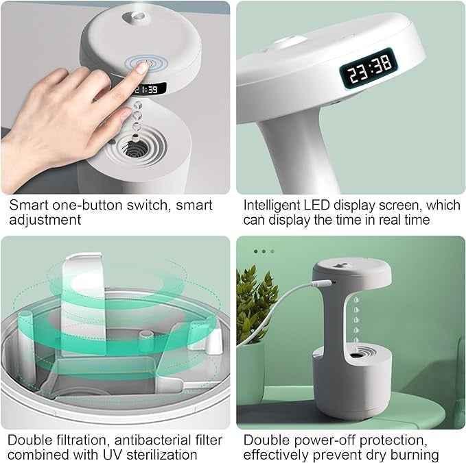 Smooth Sailing Antigravity Humidifier – Quiet Operation & Water Drop Light Effects | COD in Pakistan - SMARTONLINEMART